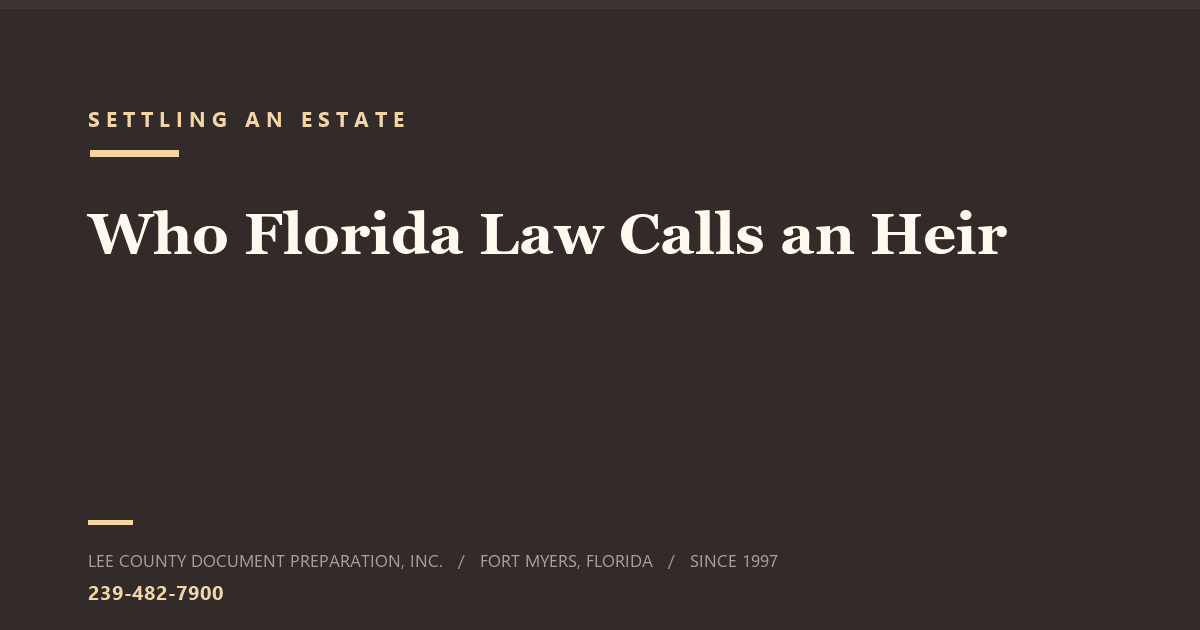 Florida legal document titled affidavit of heirs on a desk next to a family photo