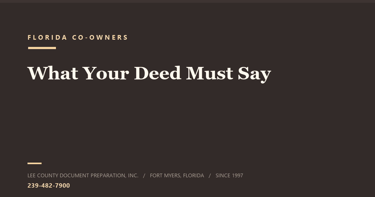Florida deed with the ownership wording line highlighted for tenants in common and joint tenancy